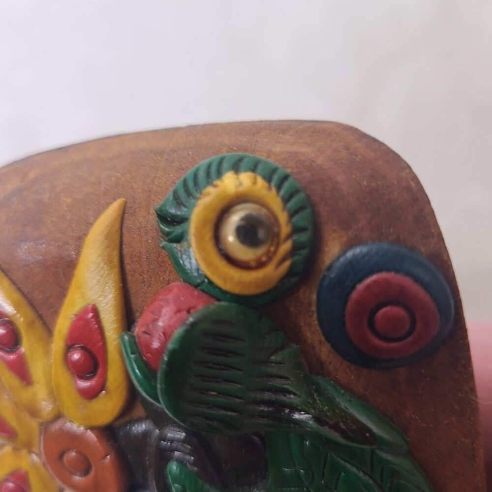 Guatemala Hand Carved Wooden Quetzal Bird Incense Holder Folk Art - Picture 8 of 11